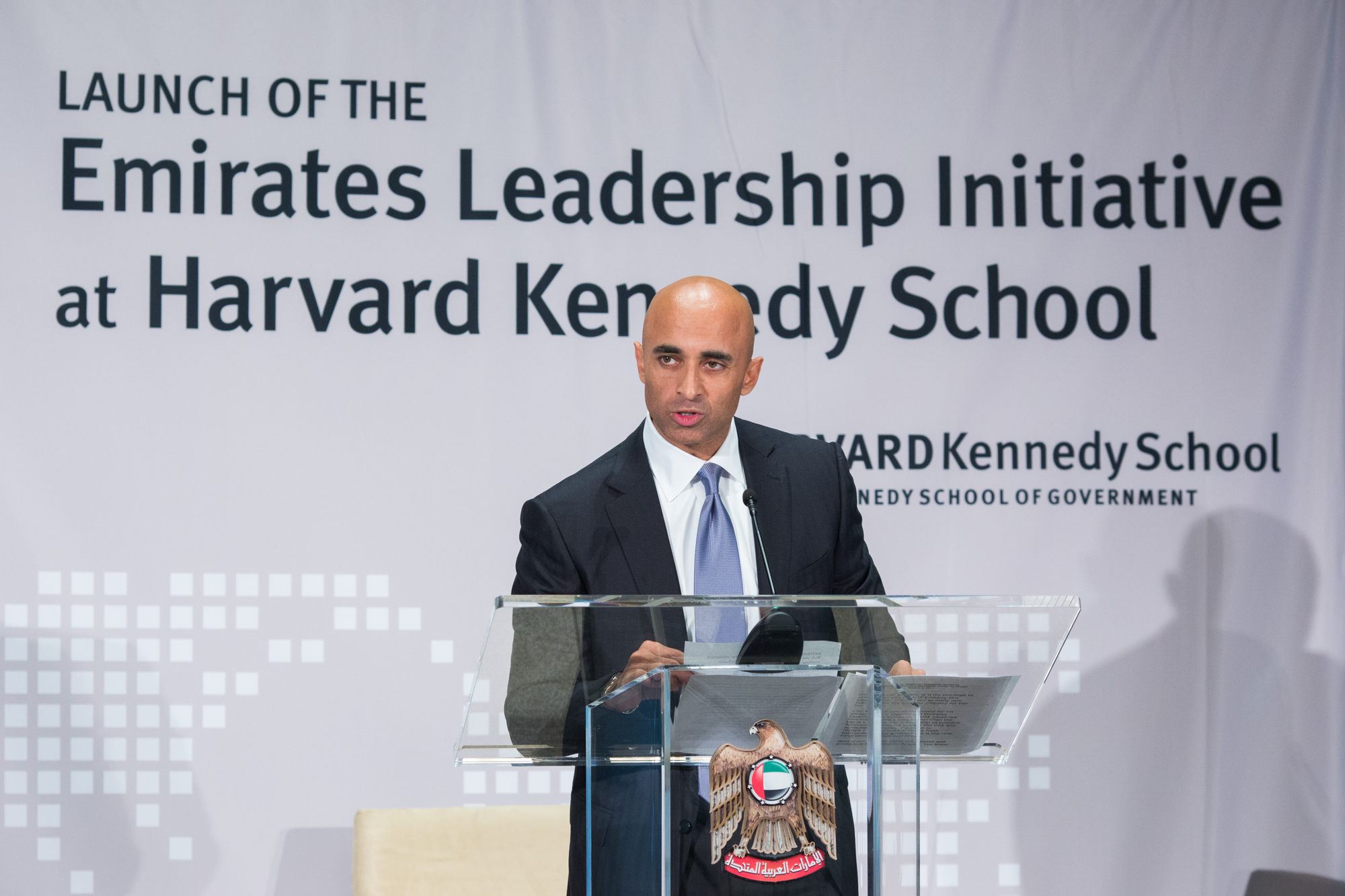 Ambassador Yousef Al Otaiba speaks at the Harvard Kennedy School of Government.