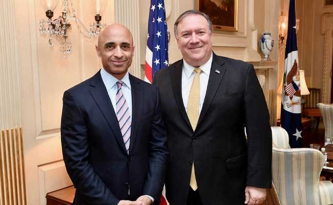 Ambassador Yousef Al Otaiba with USA Secretary of State Mike Pompeo.