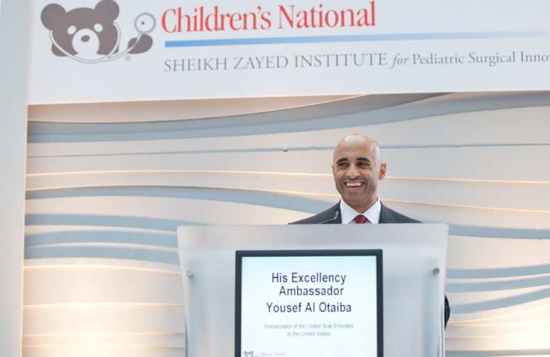 Ambassador Yousef Al Otaiba speaks at Children's National Medical Center, which provided excellent care for his family in a time of need.