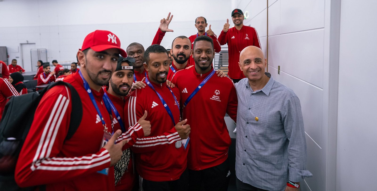 Ambassador Yousef Al Otaiba, member of the Special Olympics Board of Directors, met with coaches and players at the Special Olympics World Games.