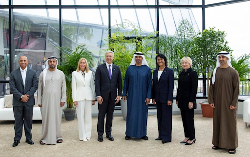 Photo courtesy of Children’s National: Attendees of His Highness’ historic visit included (L to R): His Excellency Yousef Al Otaiba, Ambassador of the UAE to the US; His Excellency Sheikh Mohamed bin Hamad bin Tahnoon Al Nahyan, Advisor for Special Affairs at the Presidential Court; DeAnn Marshall, MHA, Children’s National Hospital Foundation President; Horacio Rozanski, Children’s National Board Chair; His Highness Sheikh Mohamed bin Zayed Al Nahyan, President of the United Arab Emirates; Michelle Riley-Brown, MHA, FACHE, Children’s National President and CEO; Kathie Williams, Foundation Board Chair; and His Highness Sheikh Hamdan bin Mohamed bin Zayed Al Nahyan, Deputy Chairman of the Presidential Court for Special Affairs.