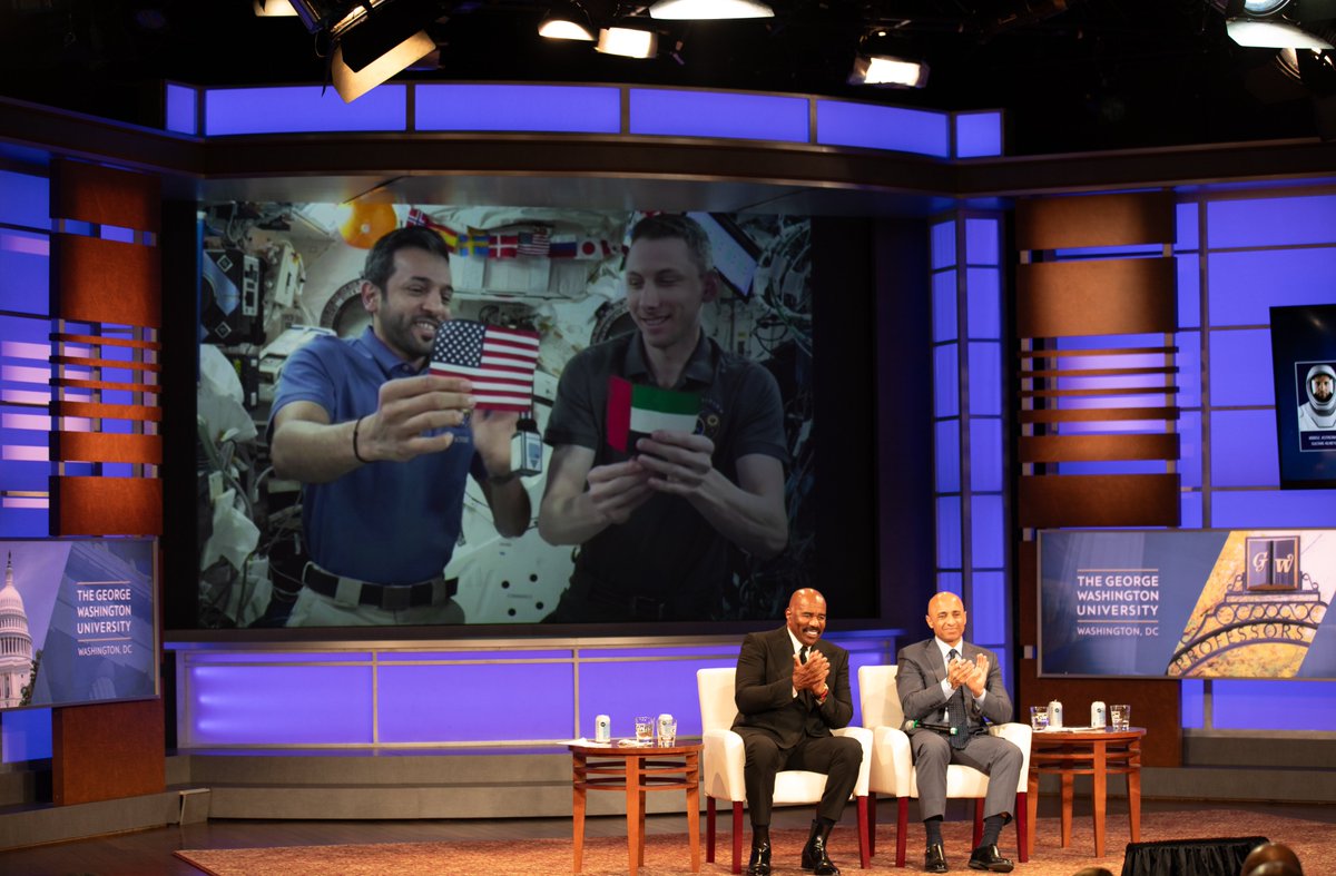 Steve Harvey and Yousef Al Otaiba video chat with astronauts on the International Space Station.