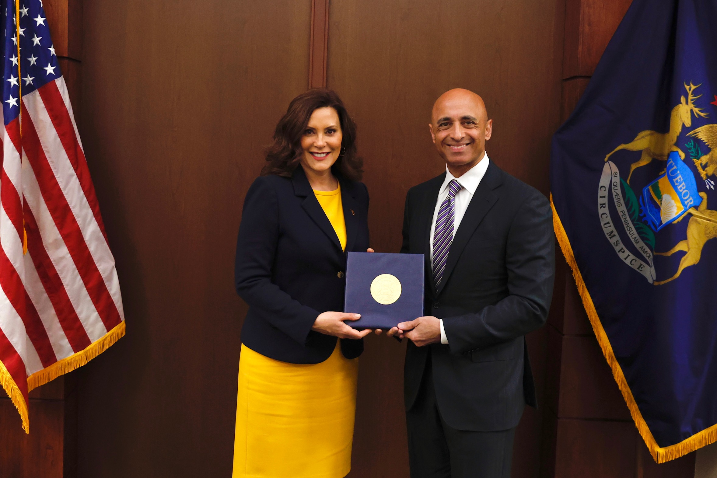 Yousef Al Otaiba meets with Governor of Michigan Gretchen Whitmer.