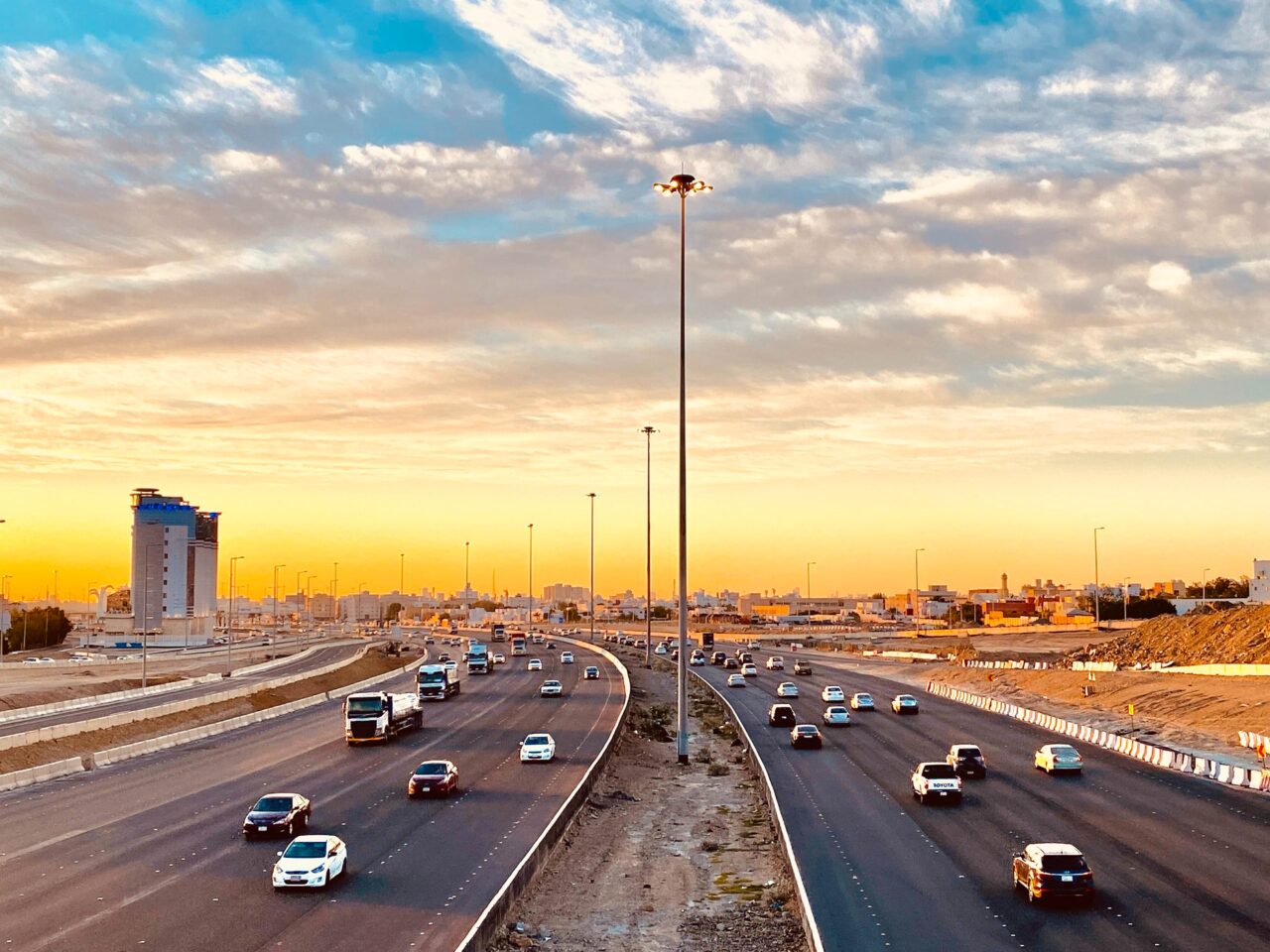 Cars driving in Jeddah, Saudi Arabia.