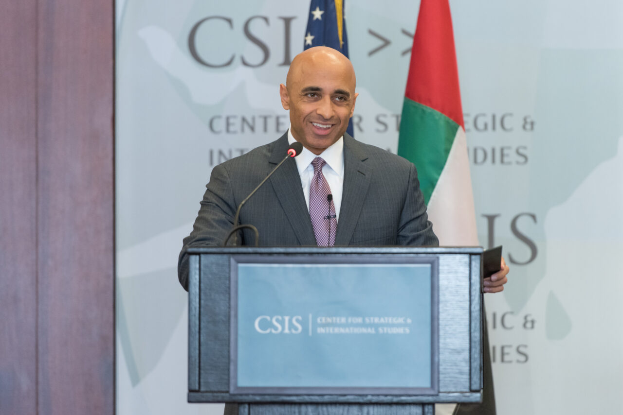 UAE Ambassador to the U.S., Yousef Al Otaiba speaks to an audience.